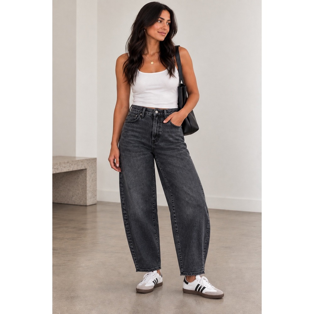Madewell Balloon Barrel Jeans Black High Rise Tapered Streetwear 24